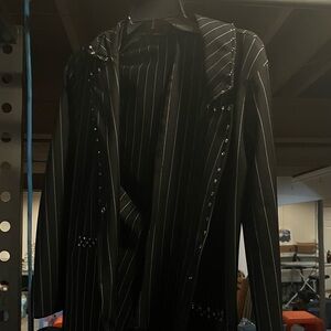 Black Pinstripe Blazer with Studded Details Dance Costune